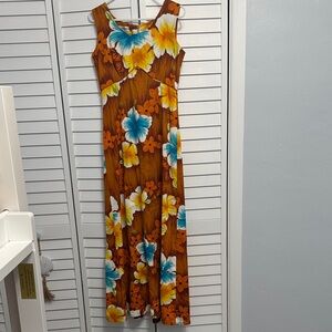 1960’s Vintage Royal Hawaiian Tropical Floral Maxi Dress - Brown and Blue